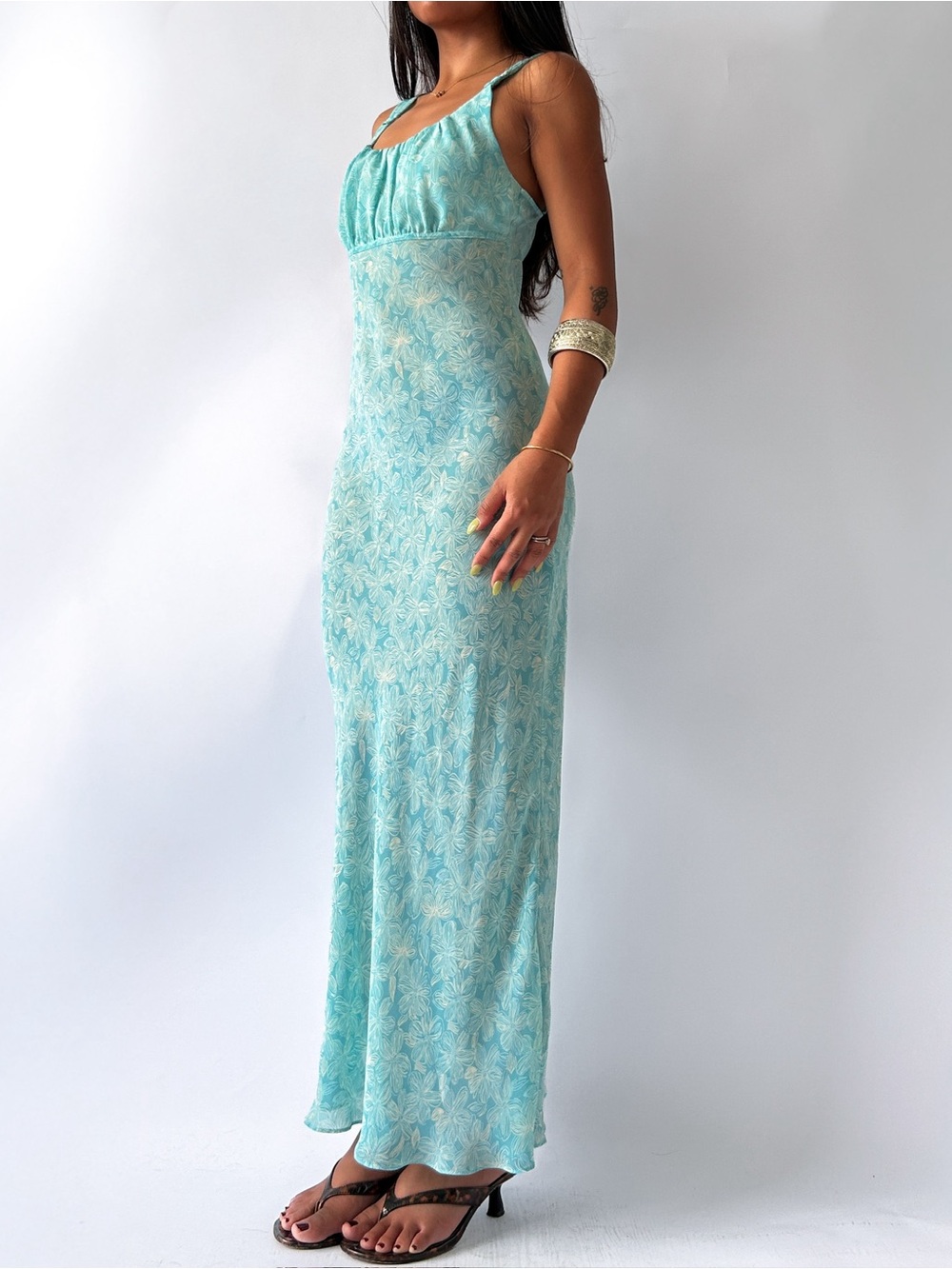 Aqua Floral Maxi Dress with Scoop Neck - Unbranded - Picture 3 of 4